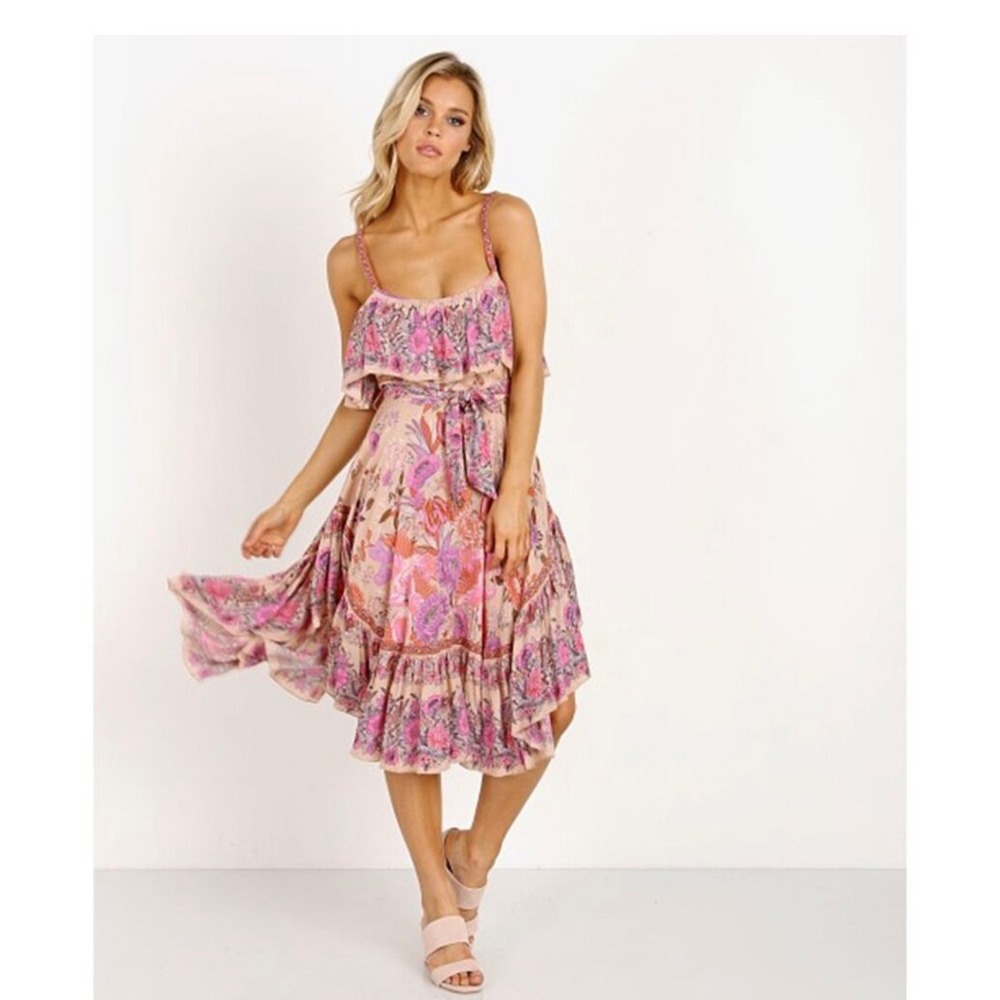 Spell & The Gypsy Collective Siren Song Strappy Dress Pink Floral Boho Medium